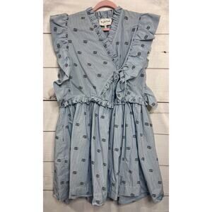 Munthe Dress Size 42 Blue White Stripes Ruffles